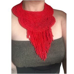 Bold Red Beaded Statement Necklace – Glamorous & Unforgettable